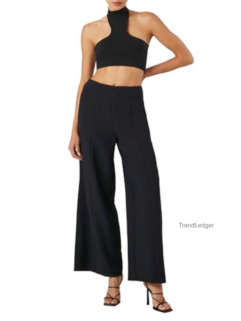 Wide Leg Crepe Pants Mid Rise Palazzo Dress Pants Work